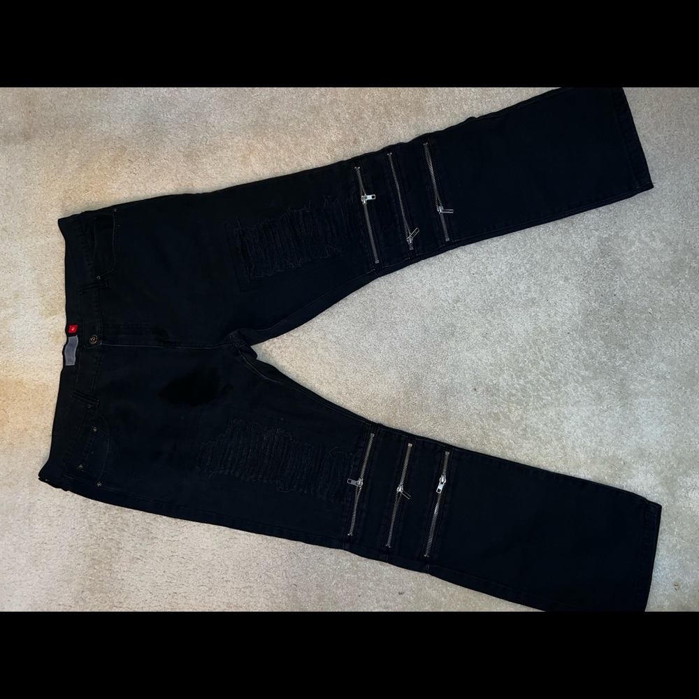 Reason Brand Vintage Distressed Moto Jeans w/ Zippers